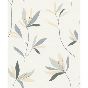 Rasch Behang 634075 - Vliesbehang met bloemen in beige, groen en blauw uit de collectie Color your life - 10,05 m x 0,53 m (LxB)