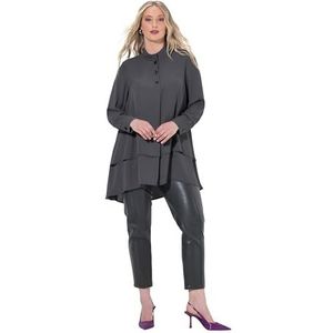 Ulla Popken Dames grote maten plus size tuniek, gelaagde look, A-lijn, opstaande kraag, lange mouwen