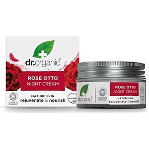 DR ORGANIC Rose Otto nachtcrème, hydraterend, gezond ouder worden, natuurlijk, veganistisch, dierproefvrij, vrij van parabenen en SLS, plasticvrij, gerecycled en recyclebaar, gecertificeerd biologisch, 50 ml, verpakking kan variëren