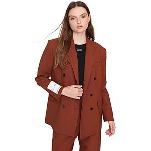 Trendyol Dames reverskraag gestreepte oversized jassen jas, bruin, 38, BRON, 64