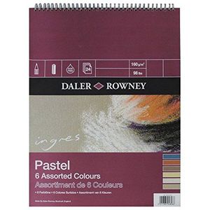 Daler Rowney Ingres 160 g/m² 12 x 22 inch pastel papier spiraal pad, gelegd textuur, 6 verschillende kleuren, 24 vellen, ideaal voor professionele kunstenaars