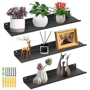Uten Zwevende planken, wandgemonteerde ijzeren planken set van 3, badkamer opslag ijzeren planken, muur opknoping organizer decor plank voor badkamer, keuken, slaapkamer, woonkamer, zwart