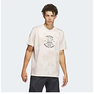 adidas Heren Worldwide Hoops Basketball Graphic Tee, Wonder Quartz/Wonder Taupe, L