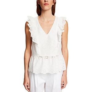 edc by ESPRIT Mouwloze kanten blouse, 100% katoen, off-white, L