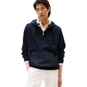 Tommy Hilfiger Heren MIX MEDIA 1/4 Rits HOODY MW0MW41327 Pullover Hoodie, Blauw, M, Blauw (Woestijnhemel), M