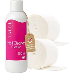 Lalill Nagelreiniger, 1000 ml, set – nagelreiniger – reinigingsdoekjes – 1000 pads, ontvetter voor gelnagels, hybride en borstel