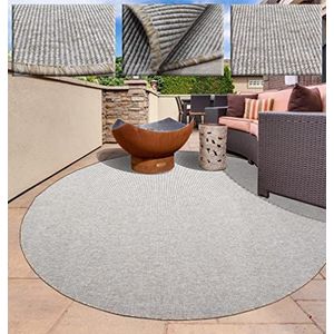 Rond tapijt voor binnen en buiten, glad, zonder pool, tapijt, beige, diameter 170 cm, tapijt van synthetische vezels voor woonkamer en terras