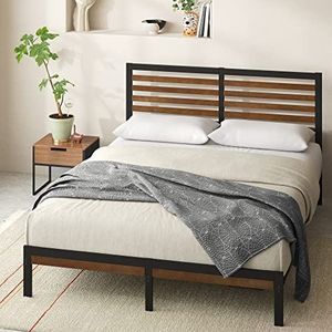 Zinus Kai Bed 180 x 200 cm - 23 cm hoog - super kingsize bed - bedframe van metaal en bamboe - bruin en zwart