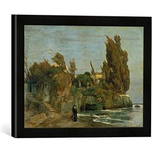 Ingelijste afbeelding van Arnold Boecklin Villa aan zee. 2e versie, kunstdruk in hoogwaardige handgemaakte fotolijst, 40 x 30 cm, mat zwart