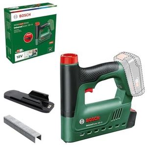 Bosch accunietmachine/-nietpistool UniversalTacker 18V-14 (voor zacht en hard hout; voor nieten en spijkers; schietmechanisme aan onderkant; 18V System; papier-afstandaccessoire; 1000 draadnieten)