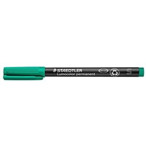 STAEDTLER permanente marker Lumocolor, groen, superfijn, ca. 0,4 mm, veeg- en waterbestendig, Made in Germany, navulbaar, lange levensduur, 10 groene universele pennen in kartonnen etui, 313-5