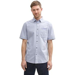 TOM TAILOR Heren regular fit shirt met korte mouwen en borstzak, 37613 - Dove Blue Structuur, XXL