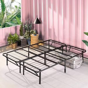 Zinus SmartBase Opklapbed, 160 x 190 cm, hoogte 35 cm, ideaal als logeerbed, met opbergruimte onder het bed, metalen bed, zwart