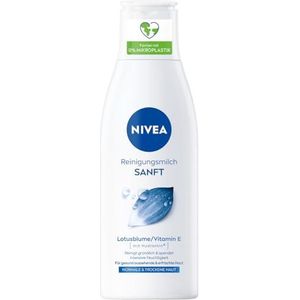 NIVEA Zachte reinigingsmelk voor normale en droge huid, make-up remover reinigt grondig, milde gezichtsreiniging verwijdert make-up en waterdichte mascara, reiniger met vitamine E (200 ml)