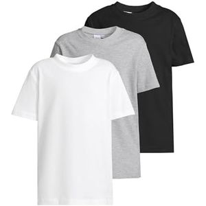 Build Your Brand Meisjes T-shirt, 100% katoen, wit + zwart + heathergrey, 134-140, wit+black+heathergrey, 134-140