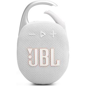 JBL Clip 5 in White - Portable Bluetooth Speaker Box Pro Sound, Deep Bass and Playtime Boost Function - Waterproof and Dustproof - 12 Hours Runtime