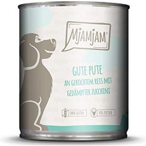 MjAMjAM - Premium natvoer voor honden - goede kalkoen aan gekookte rijst met gestoomde courgette, per stuk verpakt (1 x 800 g), natuurlijk met extra veel vlees
