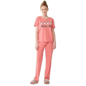 Dagi Dames Cotton Pyjama Set, Coral, 40, koraalrood, 40