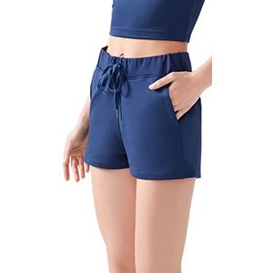 LOS OJOS Sportbroek voor dames, kort, work-outshorts voor vrouwen, shorts met zakken voor yoga, wandelen, hardlopen en casual dressing, True Navy, XL