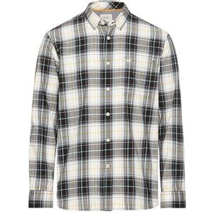 camel active Herenhemd met lange mouwen in ruitpatroon van puur katoen, zwart-wit, XL