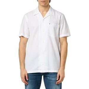 Tommy Hilfiger Heren Seersucker effen overhemd S/S casual shirts, wit, XL, Optisch Wit, XL