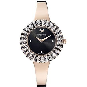 Swarovski Crystal Rose horloge, Swiss Made, Metalen armband, Zwart, Roségoudkleurige afwerking