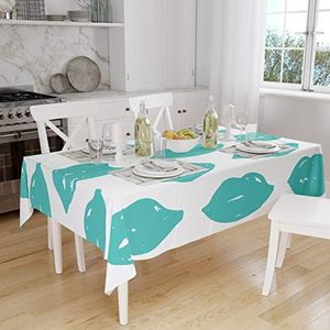 Bonamaison Tafelkleed, Anti-Mold, Sneldrogend, Waterdicht, 100% Polyester Tafellaken, Turkoois, wit, 140 x 160 Cm - Ontworpen en Vervaardigd in Turkije
