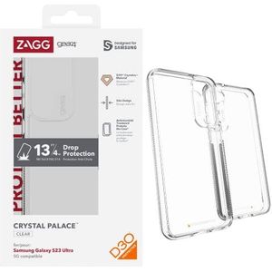 ZAGG Gear4 Crystal Palace D30 beschermhoes voor Samsung Galaxy S23 Ultra, 6,8 inch, slank, schokbestendig, draadloos opladen, geavanceerde slagbescherming, solide grip, licht (helder)