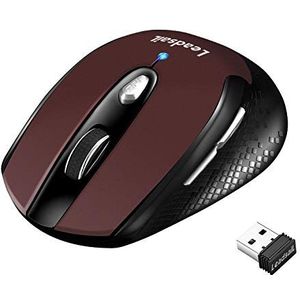 LeadsaiL Stille draadloze muis 2,4 GHz 1600 dpi optische tracking, 6 toetsen optische computermuis, pc-muis met USB nano-ontvanger, compatibel met pc, Mac, laptop - rood