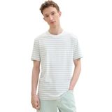 TOM TAILOR Denim Heren T-shirt, 35613 - Sea Foam White Stripe, L