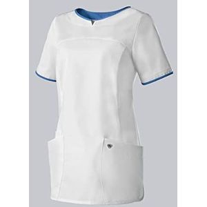 BP 1700-485-2106 Instapjas voor dames, moderne pasvorm, 50% katoen/50% polyester, wit/azuurblauw, maat XS