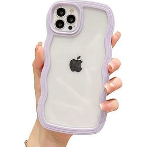 Curly Case Compatibel met iPhone 14 Pro Max, transparant, esthetische siliconen, schattig Wave Frame TPU golvend design voor heren en meisjes