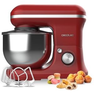 Cecotec Mixer Kneedmachine Cecomixer Merengue 5L 1200 Red. 1200 W in 6 niveaus, 5 functies, Planetaire Beweging, Elegant Ontwerp, 5 L Roestvrijstalen Kom en Accessoires om te Kloppen en te Kneedden