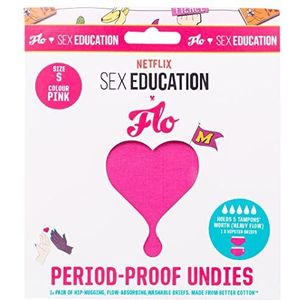 FLO x Seksonderwijs | Dames heupknuffelen, periode/lekvrij, stromende, wasbare onderbroeken | Gemaakt van beter katoen | roze - S (UK 8-10)