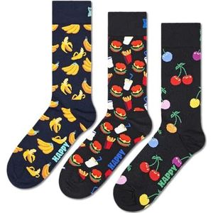 Happy Socks set van 3 paar sokken met fruit en hamburger print - leuke sokken van biologisch katoen voor dames en heren