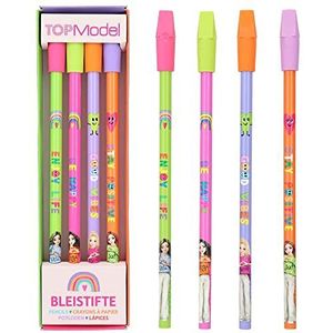 Depesche 12088 TOPModel-set voor kinderen, met 4 potloden in kleurrijke designs, hardheid HB, incl. verwisselbare gum, meerkleurig