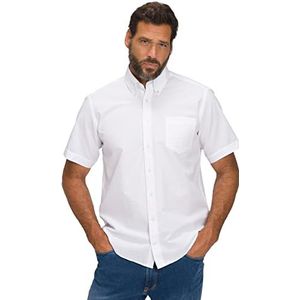 JP 1880 Seersucker-shirt voor heren, halflange mouwen, buttondown-kraag, moderne pasvorm, gestreept shirt, sneeuwwit, 4XL