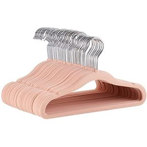 Amazon Basics Kledinghangers voor kinderen, Fluweel, Antislip, Roze (Blush Pink)/zilverkleurig - 50 stuks