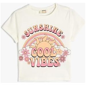 Koton T-shirt met ronde hals en korte mouwen voor meisjes, ecru(010), 5-6 Jaar