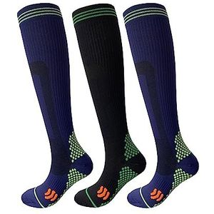 Kreori Compressiekousen voor dames en heren, trombosekousen, compressiesokken voor sport, vlucht, hardlopen, reizen, fietsen, zwangerschap, verpleegsters, 15-20 mmHg, 3 paar pat1, S/M