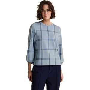 Street One Dames T-shirt 3/4 mouw geruit, Light Spring Blue Melange, 38