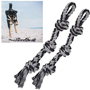 Relaxdays hondenspeelgoed touw, set, 2 stuks, voor grote honden, sterk, spelen & kauwen, 70 cm, hondentouw, zwart/grijs