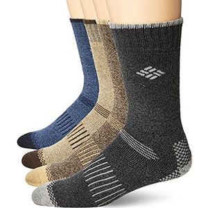 Columbia Heren 4 Pack Moisture Control Crew Sokken, Bruin/Blauw/Grijs/Khaki, 6-12