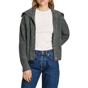 Cardigan - Grijs - Acryl - Maxi Polo Hals - Lange Mouwen - Knoopsluiting