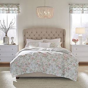 Laura Ashley Home - Queen dekbedovertrekset omkeerbaar katoenen beddengoed met bijpassende shams, ademend woondecoratie voor alle seizoenen (Madelynn Blue, Queen)