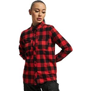 Urban Classics Dameshemd, geruit flanellen shirt, lange mouwen, verkrijgbaar in vele kleuren, maten XS - 5XL, zwart/rood, S