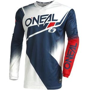 O'NEAL Motocross Jersey Met Lange Mouwen MX Enduro Gewatteerde Elleboog Bescherming, V-Hals, Ademend Element Jersey Racewear V.22 Volwassenen Blauw Wit Rood Maat L