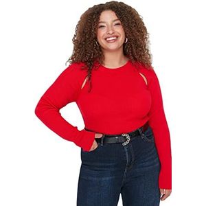 Trendyol Dames ronde hals effen normale plus grootte trui sweater, rood, 3XL, Rood, 3XL