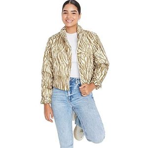 Trendyol Dames reverskraag dierenprint oversized winterjas jas, beige, multi-kleur, XS, Beige/Multi-Color, XS