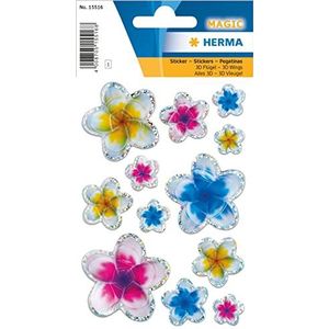 HERMA 15516 3D-stickers voor kinderen, zomerbloemen (12 stickers, folie, glanzend) zelfklevend, permanent hechtende etiketten voor meisjes en jongens, kleurrijk